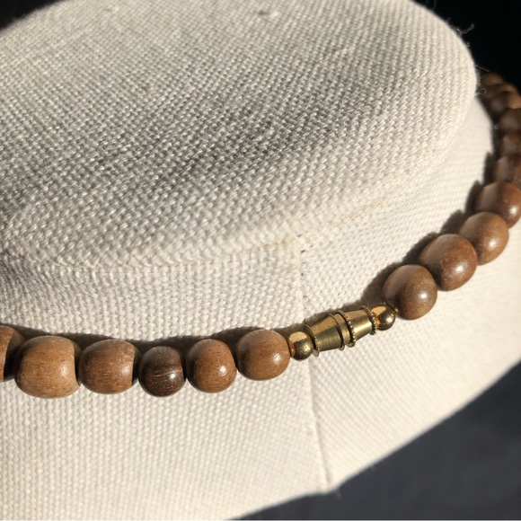 Vintage 26” Real Wood Chunky Beaded Necklace with Gold/Brass Tone Screw Clasp - Picture 6 of 6